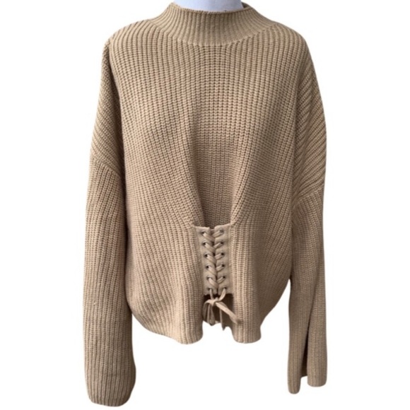 Rue21 Sweaters - Rue21 Tan Sweater Lace Up Corset Boho Peasant Mock Neck Size XL.